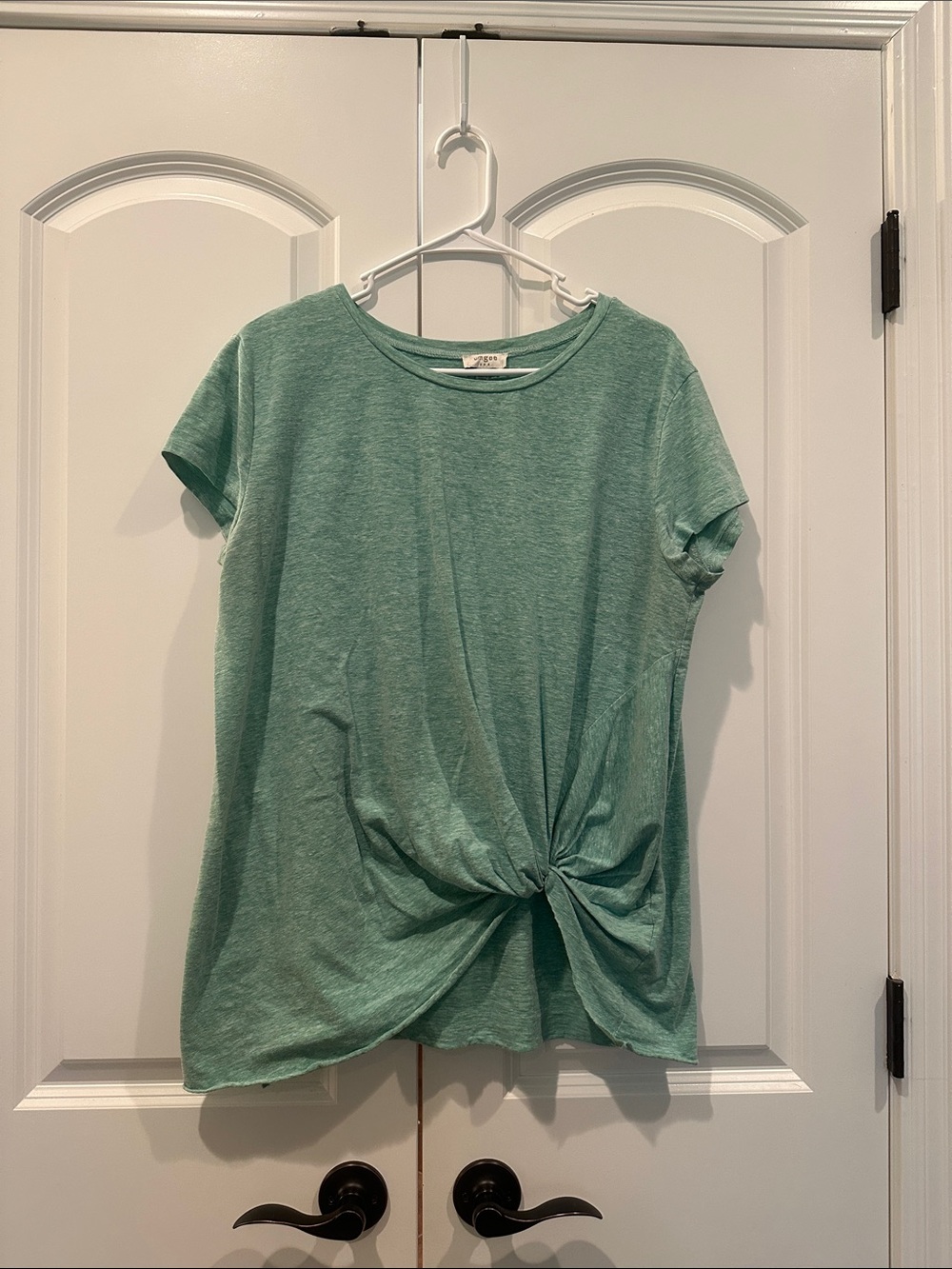 Seafoam Green Twist-Front Short Sleeve Top